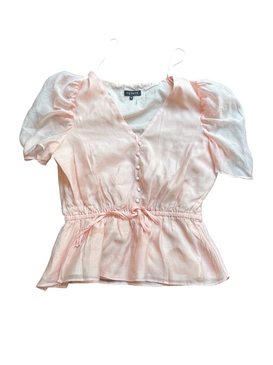 1. State Tops - 1. State Light Blush Peplum V-Neck Puff Sleeve Blouse
